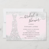 シルバーピンクスパークルダイヤモンドドレスブライダルシャワー 招待状 (正面)