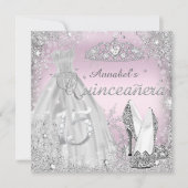 シルバーピンクスパークルドレスティアラキンセアニェラ 招待状 (正面)