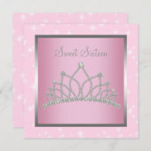 シルバーピンクスパークルSweet sixteen誕生日パーティー 招待状 (正面/裏面)