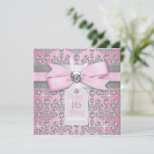 シルバーピンクダイヤモンドピンク&グレースウィート16誕生日 招待状 (スタンド正面)