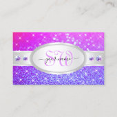 シルバーピンクパープルグリッタースターズダイヤモンドイニシャル 名刺 (正面)