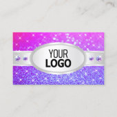 シルバーピンクパープルグリッタースターズダイヤモンド追加ロゴ 名刺 (正面)