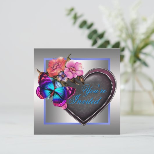 シルバーピンクパープルバタフライパーティー 招待状 (スタンド正面)