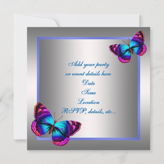 シルバーピンクパープルバタフライパーティー 招待状 (裏面)