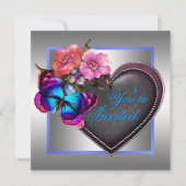 シルバーピンクパープルバタフライパーティー 招待状 (正面)