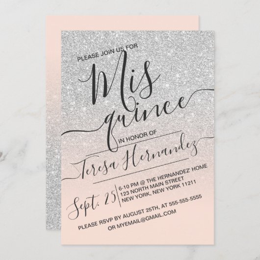 シルバーピンクフェイクスパークリーグリッターキンセグラデーションーニェラ 招待状 (正面/裏面)