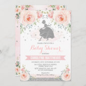 シルバーピンクフローラシンデレラプリンセスベビーシャワー 招待状 (正面/裏面)