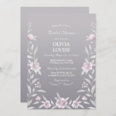 シルバーピンクフローラチノワセリーブライダルシャワー 招待状 (正面/裏面)