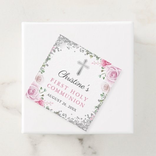 シルバーピンクフローラファーストホーリーコミュニオンサンキュー フェイバータグ (インサイチュ)