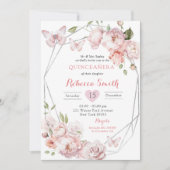 シルバーピンクフローラメキシカンガールスウィート16誕生日 招待状 (正面)