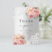 シルバーピンクフローラ結婚レースサンキューカード サンキューカード (スタンド正面)