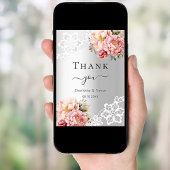 シルバーピンクフローラ結婚レースサンキューカード 招待状