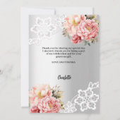 シルバーピンクフローラ誕生日フォトサンキューカード 招待状 (裏面)