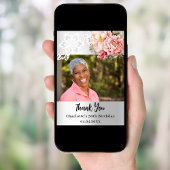 シルバーピンクフローラ誕生日フォトサンキューカード 招待状