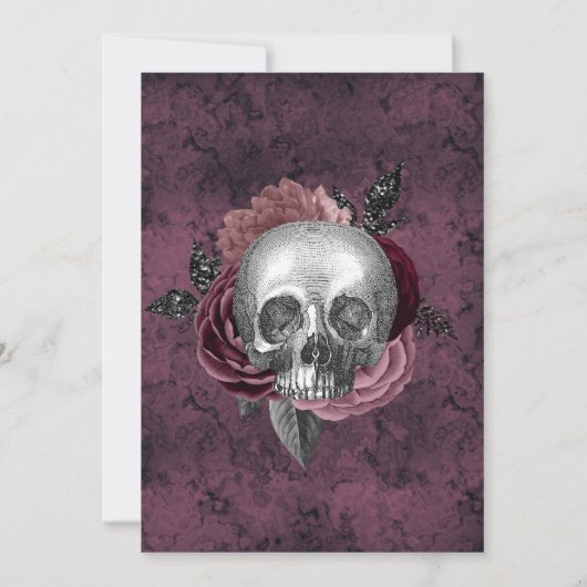 シルバーピンクブラックスカルヘッドウェディングシャワー 招待状 (裏面)