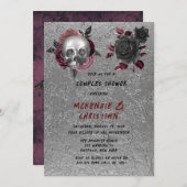 シルバーピンクブラックスカルヘッドカップルシャワー 招待状 (正面/裏面)