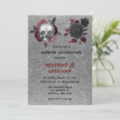 シルバーピンクブラックスカルヘッドハロウィン結婚ズ 招待状 (スタンド正面)
