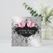 シルバーピンクブラックプリンセスベビーガールシャワー 招待状 (スタンド正面)