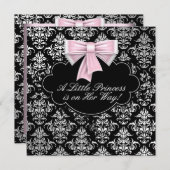 シルバーピンクブラックプリンセスベビーガールシャワー 招待状 (正面/裏面)