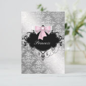 シルバーピンクブラックプリンセスベビーガールシャワーRSV 出欠カード (スタンド正面)