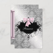 シルバーピンクブラックプリンセスベビーガールシャワーRSV 出欠カード (正面/裏面)