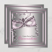 シルバーピンクブラックマスカレードパーティー 招待状 (正面/裏面)