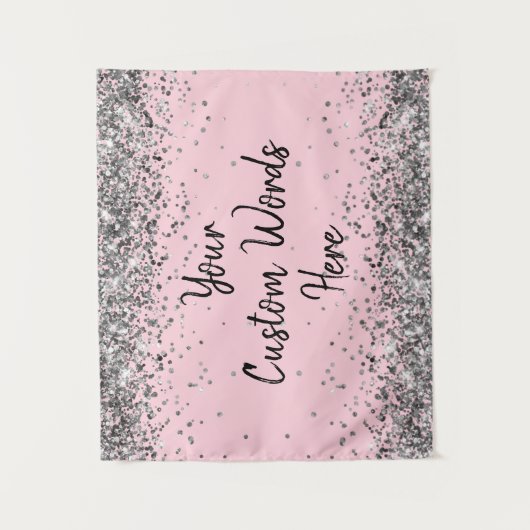 シルバーピンクブラック誕生日パーティフォトブースプロップ タペストリー (正面)