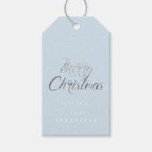 シルバーピンクブルーのスクリプトへのメリークリスマスプレゼント ギフトタグ (正面)