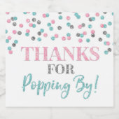 シルバーピンクブルー コンフェッティに立ち寄ってくれてありがとう スパークリングワインラベル (シングルラベル)