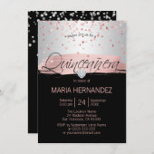 シルバーピンクローズゴールドフォイルブラックキンセアニェラ15 招待状 (正面/裏面)