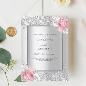 シルバーピンク白フローラ25結婚周年 招待状