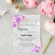 シルバーピンク紫の花の女の子バプテスマ