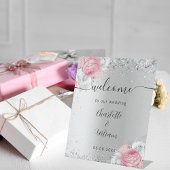 シルバーピンク結婚の花の歓迎サイン 台座サイン