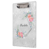 シルバーピンク花模様グリッター名 クリップボード (左)