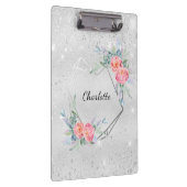 シルバーピンク花模様グリッター名 クリップボード (右)