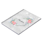 シルバーピンク花模様グリッター名 ノートブック (左側)