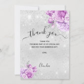 シルバーピンク花模様サンキューカード 招待状 (正面)