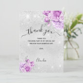 シルバーピンク花模様サンキューカード 招待状 (スタンド正面)