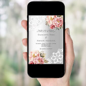 シルバーピンク花模様結婚ズ 招待状