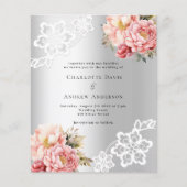シルバーピンク花模様結婚式招待状 (正面)