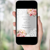 シルバーピンク花模様結婚25周年 招待状