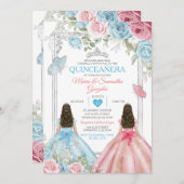 シルバーピンク&パステルブルーバタフライキンセアニラ 招待状 (正面/裏面)