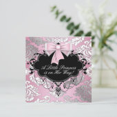 シルバーピンク&ブラックプリンセスベビーガールシャワー 招待状 (スタンド正面)