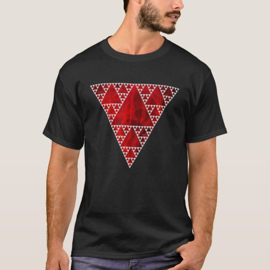 シルバーピンスキー三角赤炎モダンジオメトリパターン Tシャツ (正面)