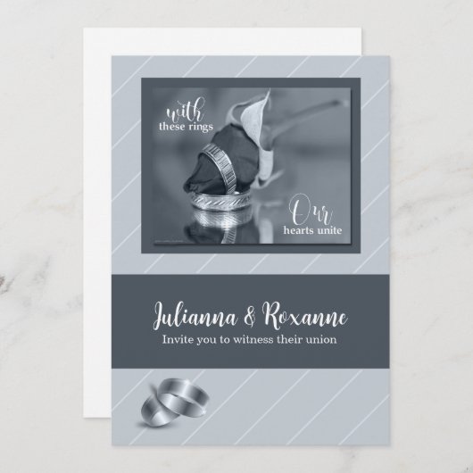 シルバーピンストライプゲイ結婚式招待状 招待状 (正面/裏面)