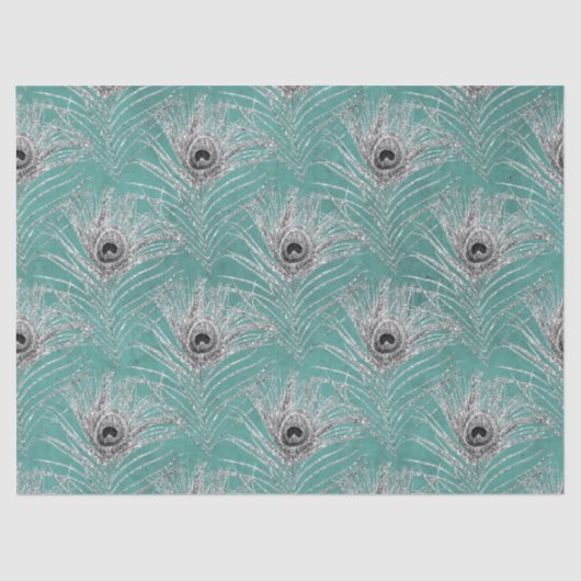 シルバーピーコックの羽オンティール(緑がかった色)デコページ 薄葉紙 (正面)