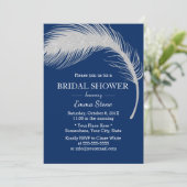シルバーピーコックフェザーネイビーブルーブライダルシャワー 招待状 (スタンド正面)