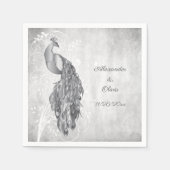 シルバーピーコックブライダルシャワーナプキンス スタンダードカクテルナプキン (正面)