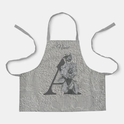 シルバーピーニエレガントモノグラムイニシャルA名Apro エプロン (正面)