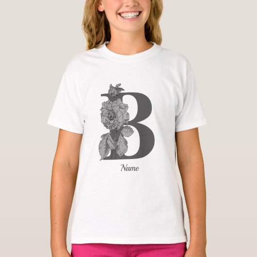 シルバーピーニーエレガントモノグラムイニシャルB名 Tシャツ (正面)